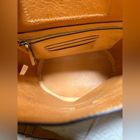 Banana Republic Italian Vachetta 100% Leather Bucket Bag Natural Tan Silver Ring - Picture 6 of 11